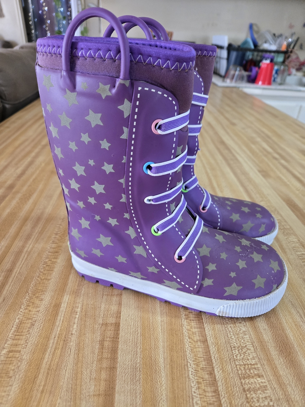 Western Chief Purple Star Kids Rain Boots with Lace Detail